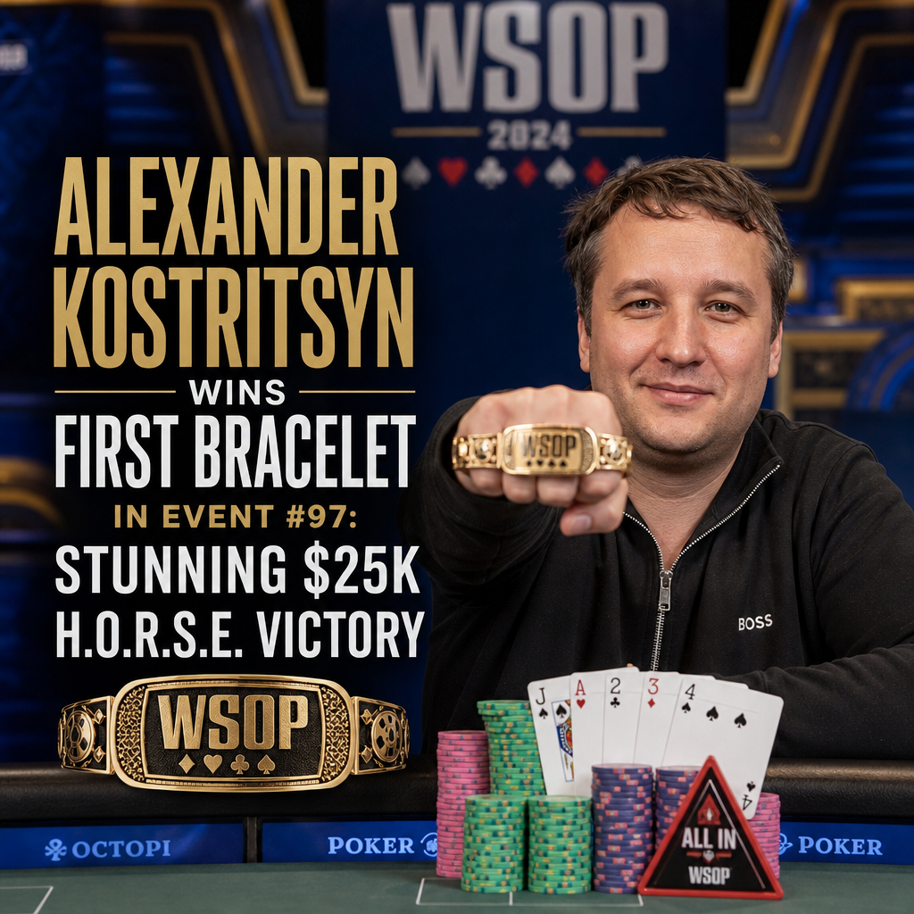 Illustration of Alexander Kostritsyn Wins First Bracelet in Event #97: Stunning $25K H.O.R.S.E. Victory