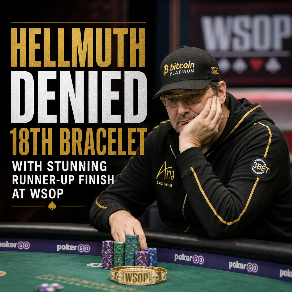 Illustration of Hellmuth Denied 18th Bracelet With Stunning Runner-Up Finish at WSOP