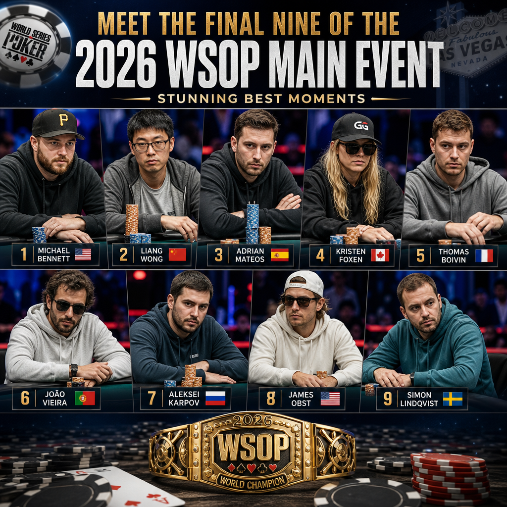 Illustration of Meet The Final Nine Of The 2026 WSOP Main Event: Stunning Best Moments