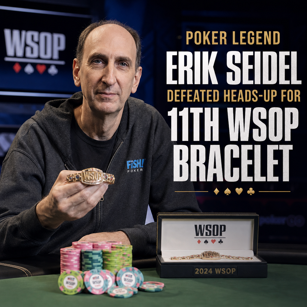Illustration of Poker Legend Erik Seidel Defeated Heads-Up for 11th WSOP Bracelet